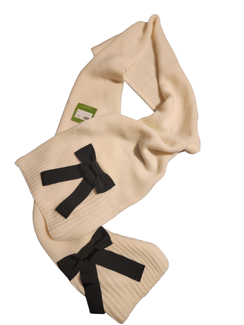 Cream Knit Scarf with Black Bow Accents - Women Accessories